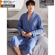 Modal Waffel Bademantel Herren Frühling und Herbst reines Baumwoll mittelgroße Männer Nachthemd 2025 Neues absorbierendes integriertes Bademantel LJ16834 m [Gewicht 100-120jin [Jin entspricht 0,5 kg]]