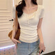 
[American pure desire] New floral fake two-piece summer hot girl style slim and niche short-sleeved T-shirt Blue XL Recommended 115-125Jin [Jin equals 0.5 kg]
