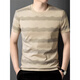 
KOOSHI luxury round neck short-sleeved T-shirt for men's summer new trendy striped half-sleeved top fashionable casual T-shirt for men 3692 white M [90-110Jin [Jin equals 0.5 kg]]