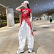 勤度爵士舞服装女套装夏季薄款曳步舞上衣蕾丝拼接跳广场舞休闲束脚裤 白色裤子6627 M [80-105斤]