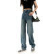 
SEKONG 2025 autumn and winter new style thickened high waist draped casual wide-leg jeans for women plus velvet warm pants HNF 683 retro blue plus velvet M