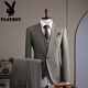 Playboy Suit Men's 2025 Winter Thick Business Professional Formal Wear British Fashion Groom Wedding Suit High-end Tea Gray Three-piece Suit L 50