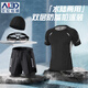 Allen Burton swimsuit men's swimming complete equipment double-layer quick-drying anti-embarrassing swimming trunks swimming cap swimming goggles 2025 new black gray swimming cap + swimming goggles + swimsuit + swimming trunks L 115-130Jin Jin equals 0.5 kg