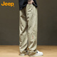 JEEP Casual Pants Men's Autumn and Winter Pure Cotton Trendy Loose Straight Pants Men's Versatile Sports Men's Pants Khaki 2XL