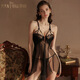 Manyan perspective pyjamas sexy dentelle mince robe nocturne douce garniture acier clustering couverte ouverte boucle 9273 noire [robe de nuit de support en acier + t-pantalons] toute taille
