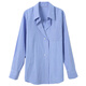Tres color 2025 Autumn Nuevo camisa rayada camisa de solapa de la solapa suelta Slack Campeer S Clear Sky Blue Stripe S 155/80a