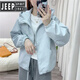 JEEP SPIRIT蓝色双拉链冲锋衣外套女2025春季新款小个子宽松休闲短款夹克 浅蓝色 【原版】 M 建议90-118斤