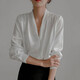 
2025 Women's White V-neck Satin Shirt Workplace Commuter Interior Suit High-end Top Professional Outfit White Shirt 675 White [V-neck] 3XL Recommended [140-150Jin [Jin equals 0.5 kg]]