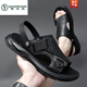 
Woodpecker leather sandals men's 2025 summer new trendy soft sole non-slip beach shoes men's outer dual-purpose sandals AM9923 khaki 38