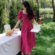 Französisch Retro rosa Kleid für Frauen 2025 Sommer-Puffhülle Taille-Hugging Princess Long Rock D1396 Rose Red XL [120-130jin [Jin entspricht 0,5 kg]]