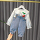 G.duck little yellow duck baby girl spring and autumn fashionable and sweet suit children's shirt overalls infant and toddler split two-piece set MC21 cherry denim suspender suit off-white 73 cm