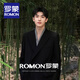 ROMON New Chinese style men's suit suit with metal buckle design, loose suit, high-end tunic suit, handsome suit for men, black suit + pants XL (160-180Jin Jin equals 0.5kg)