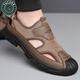 
Woodpecker 2025 summer new men's sports and casual mesh beach shoes genuine leather soft sole non-slip hollow breathable sandals men's gray 41