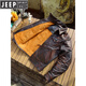 JEEP SPIRIT Mendoza Heavy Industry Washed Distressed Horseskin Leather Jacket Retro Workwear Leather Jacket Ami Khaki Genuine Leather Jacket Men Unlined M