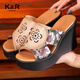 Ken Radi trägt Hausschuhe für Frauen Retro Ethnic Style wasserdichte Plattform Dick-Soled Ledersandalen High Heels bequem und schlanke Frauenschuhe schwarz 35 (225 mm)