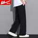 Pull back casual pants men's winter velvet warm pants men's loose wide-leg straight men's long pants black XL