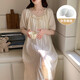 Charge de nuit à manches courtes avec poitrine nuage de coton de couleur solide pyjamas pour femmes en été sweet princess style et peut être porté à l'extérieur des vêtements de maison y671 # abricot m