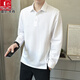 Pier Cardin high-end authentic linen long-sleeved T-shirt for men 2025 spring and autumn new business casual lapel comfort polo shirt 1_green 9882 L 175/88A [Suggested 140-155Jin [Jin equals 0.5 kg]]