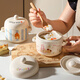 Sheli Cute Ceramic Stewing Cup Household Small Soup Cup with Cover Steamed Egg Bowl Isolated Water Stewing Steaming Cup Stewing Soup Crock Pot Stewing Bird's Nest Balloon Dog-Stewing Cup 550ML 500ml Can be steamed, baked or microwaved