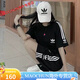 阿迪达斯（adidas）三叶草刺绣运动套装夏季男女同款短袖宽松两件套休闲短裤情侣圆领 9889黑色短裤  L（90-110斤）