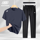 
SKECHERS Skechers Sports Set Men's New Quick-Drying Knitted Short Sleeve Straight Pants Teen Trendy Casual Two-Piece Set M291-026R Odyssey Gray [Set] L/175