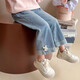 Girls' pants autumn 2025 new style of small and medium-sized children's straight-leg pants girls fashionable jeans children's wide-leg pants autumn K-158 rabbit jeans 130 Recommended height 120-130cm