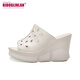 Sandalias con tacón de la marca Bido Groenlandia para mujeres que usan una nueva plataforma impermeable de verano con la boca de cuero de tacón alto de la boca abierta de las sandalias de medio apoyo de los pies en blanco 37 (235 mm)