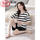 LangSha’s new pajamas for women’s summer new short-sleeved shorts suit for thin stripes, can be worn with large size home clothing two-piece set LS-YZT9885 shorts suit M Recommended 80-95Jin [Jin equals 0.5 kg]