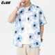 CLOR American ice silk shirt men's spring and summer printed short-sleeved shirt loose jacket CLCX11 Blue Rhyme Flower 2XL