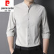 Pierre Cardin Pequeño collar de collar Camisa de algodón de algodón para hombres y otoño camisa de manga larga camisa de cuello chino delgado 9930 blanco s 165