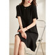 TOUCH MISS dress for women in summer new style, slim and round neck, casual and fashionable, high-end and versatile short-sleeved fishtail black dress, black (pre-sale) L