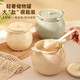 Modern Housewife Flat Lard Jar Household High Temperature Resistant Ceramic Kitchen Chili Oil Meat Oil Jar Seasoning Jar 700ML Cream Yellow High Temperature Resistant/Free Spoon