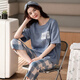 Calculat&Keen（CALCULAT&KEEN）CK2025年新款睡衣女夏季纯 棉短袖两件套夏天条纹家居服 XYZT9885 M 女款建议80-100斤
