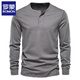 ROMON long-sleeved t-shirt for men, pure cotton, heavyweight army green henley shirt, American autumn and winter round neck open collar top for men, black M (weight recommended 130-145Jin Jin equals 0.5kg)