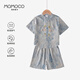 Mamimaca Momoco Boys Sommerkleidung Kinder zweiteiler Sommer Neues chinesisches zweiteiliger Set Full Print 120