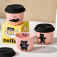 UOSO pink hand-held coffee cup casual cup for girls' best friend cute hand warmer cup small ceramic with lid reinforced porcelain can be heated in microwave lying flat cat small capacity 245ml