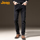 JEEP jeans men's autumn and winter high-end straight casual elastic thickened long pants for men black gray 32