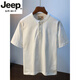 JEEP SPIRIT100棉夏季短袖T恤男纯棉宽松半开衫休闲亨利领白色百搭五分袖衣服 白色 【5K612】 XL 适合140-160斤穿