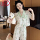 浪莎（LangSha）冰丝睡衣女超仙小香风夏短款短袖长裤空调房夏天甜美家居服套装 694 蝴蝶水墨画 短长 M ( 建议 80-98斤)