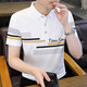 Jiumuwang Herren Revers Short Sleeve T-Shirt Pure Cotton 2025 Sommer neuer Stil Dad mittleren Alters und junger schlanker Polo-Hemd gestreiftes Kleidungsstück K12129 Khaki + K1819 Green XL