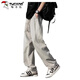 Holzspecker-Freizeithosen für Männer 2025 Sommer Trend Ice Seiden losen geraden Hosen für Männer Teenager vielseitige Draping Feeling High-End-Hosen für Männer 6636 Schwarz + 6636 grau 4xl empfohlen 180-200jin [Jin gleich 0,5 kg]