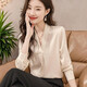 2025 Women's White V-neck Satin Shirt Workplace Commuter Interior Suit High-end Top Professional Outfit White Shirt 675 Apricot Color [V-neck] L Recommended [110-120Jin [Jin equals 0.5 kg]]