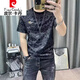 皮尔卡丹（pierre cardin）短袖t恤男2025夏季新款男士满身卡通印花修身半袖棉t汗衫上衣 829短袖黑色 M