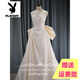 Playboy Brand Engagement Hochzeitskleid 2025 neuer Stil kleiner Schleier leichter trägerloser Fischtuxedo Kleid Morgen Kleid Girl Escape Princess Hochzeitskleid (Geschenk Schleier + Handschuhe) s