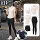 JEEP SPIRIT running sports suit for women yoga suit morning jogging suit fitness suit 2025 new spring and summer quick drying blue [short sleeves] three-piece set (black pants) M