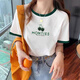 Trendy T-shirts for women's T-shirts for summer 2025 new contrasting T-shirts for women short-sleeved versatile trendy loose slimming cotton on kc693 blue collar S