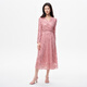 Kelaitier [multi-color style] [same style as Qiao Xin] 25-year-old French rose lace dress with temperament embroidered slim style light red XL