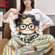 Catman (Miiow) Koreanischer Pywon-Pyjamas für Frauen im Sommer kurzärmelige lange Hosen Cartoon Curly Hair Girl Home Kleidung Großgröße zweiteiliger Set für Außen-Cartoon-Mädchenanzug (Empfohlen 110 ~ 125 Jin [Jin gleich 0,5 kg]))