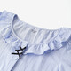 
InMAN pure cotton French ruffled round neck short-sleeved white shirt 2025 summer temperament versatile bow shirt women light water blue S