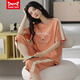Catman Miiow Pure Cotton Pyjamas für Frauen Sommer kurzärmeligte Hosen Sportstil Lose Casual und können außerhalb der Frühlingshausbekleidungsanzug T-9857 (kurzer Anzug) M (80-Jin [Jin gleich 0,5 kg]) getragen werden)